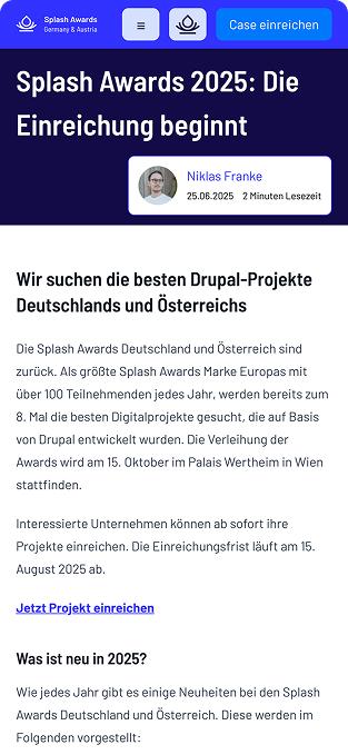 Ein Screenshot der Splash Awards Website